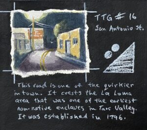 Taos Travel Guide 16 / Greg Moon / Mixed Media/ 6 x 7 / $235