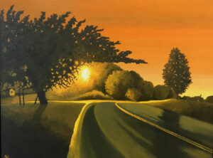 Rainy Night on Rural Route / Greg Moon / Oil on Panel /